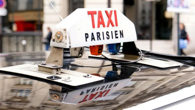 Un compteur de taxi parisien allumé de nuit au passage du périphérique
